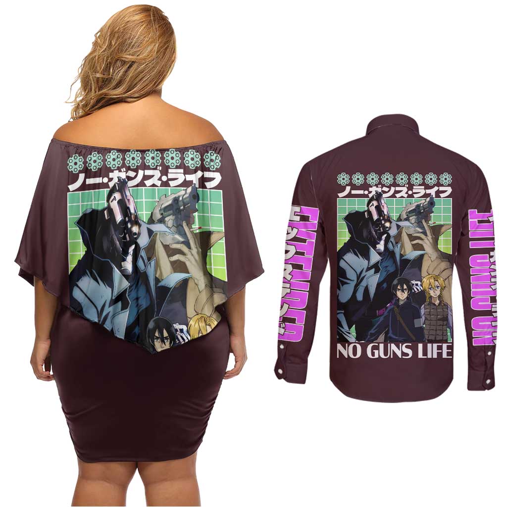 No Guns Life Couples Matching Off Shoulder Short Dress and Long Sleeve Button Shirt Japan Anime Style - The Mazicc