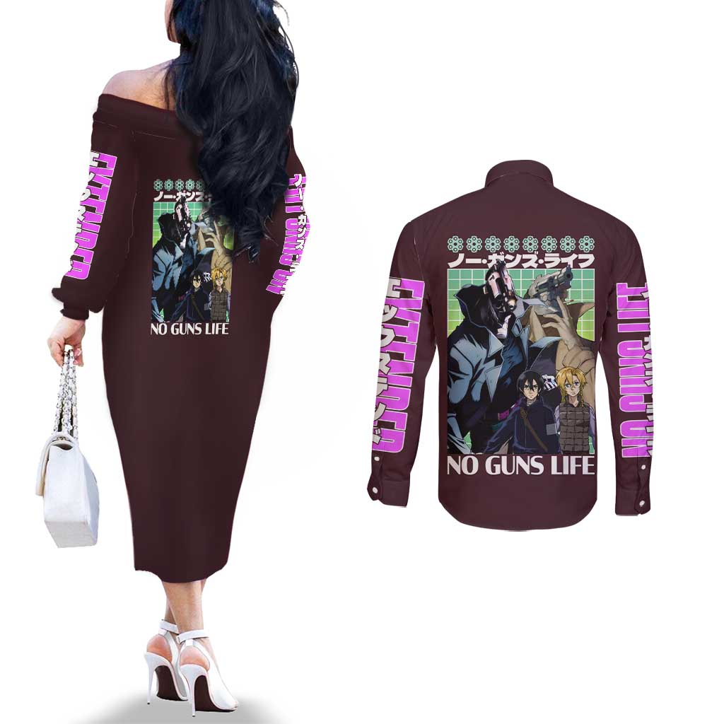 No Guns Life Couples Matching Off The Shoulder Long Sleeve Dress and Long Sleeve Button Shirt Japan Anime Style - The Mazicc
