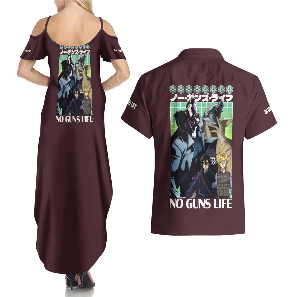 No Guns Life Couples Matching Summer Maxi Dress and Hawaiian Shirt Japan Anime Style - The Mazicc