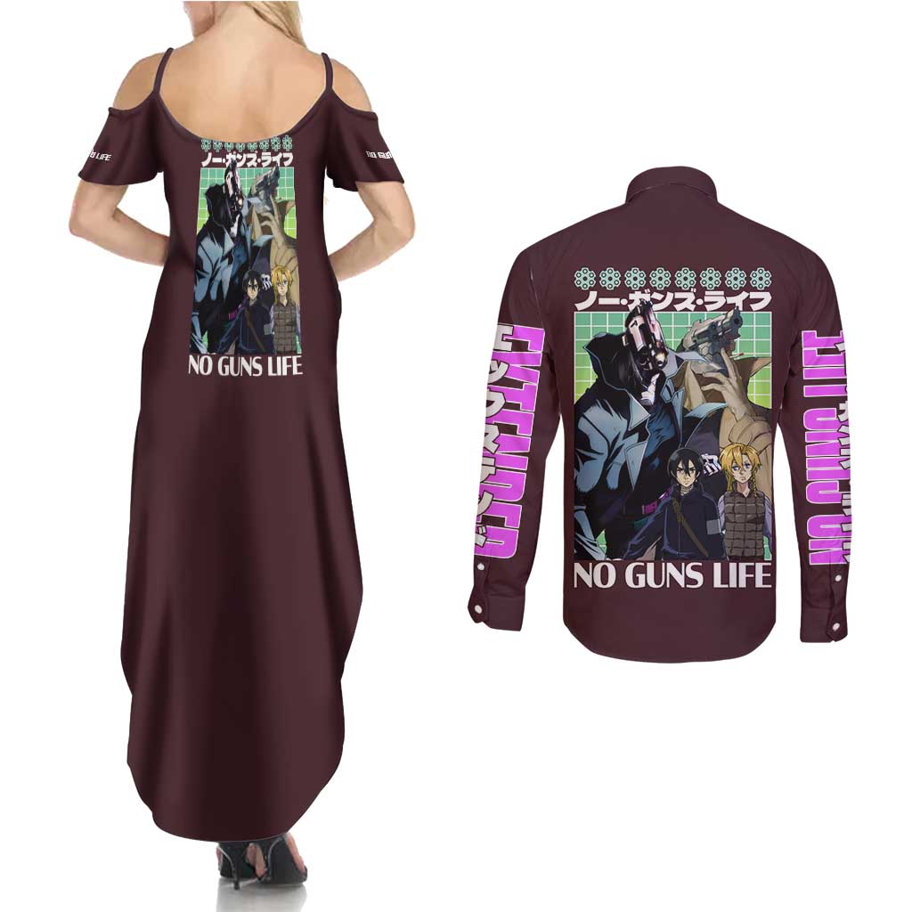 No Guns Life Couples Matching Summer Maxi Dress and Long Sleeve Button Shirt Japan Anime Style - The Mazicc