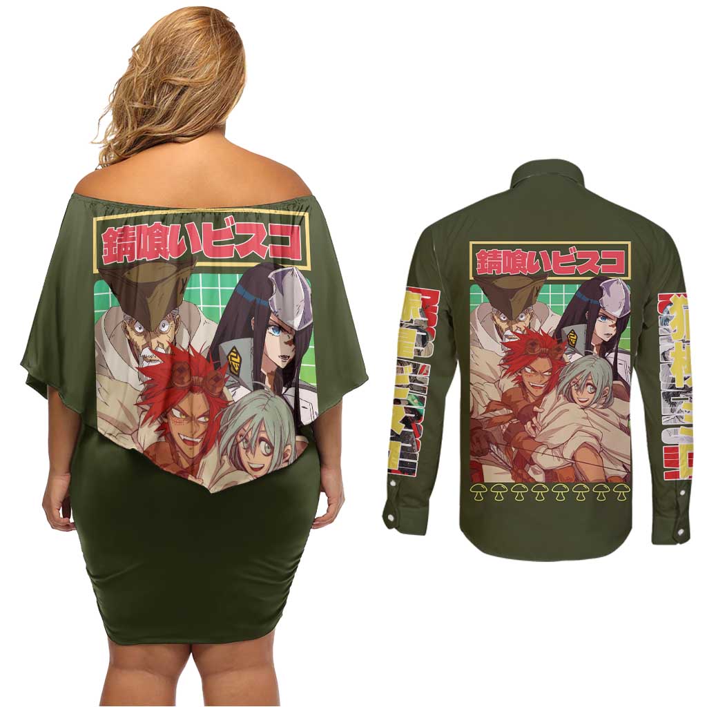 Sabikui Bisco Couples Matching Off Shoulder Short Dress and Long Sleeve Button Shirt Japan Anime Style - The Mazicc