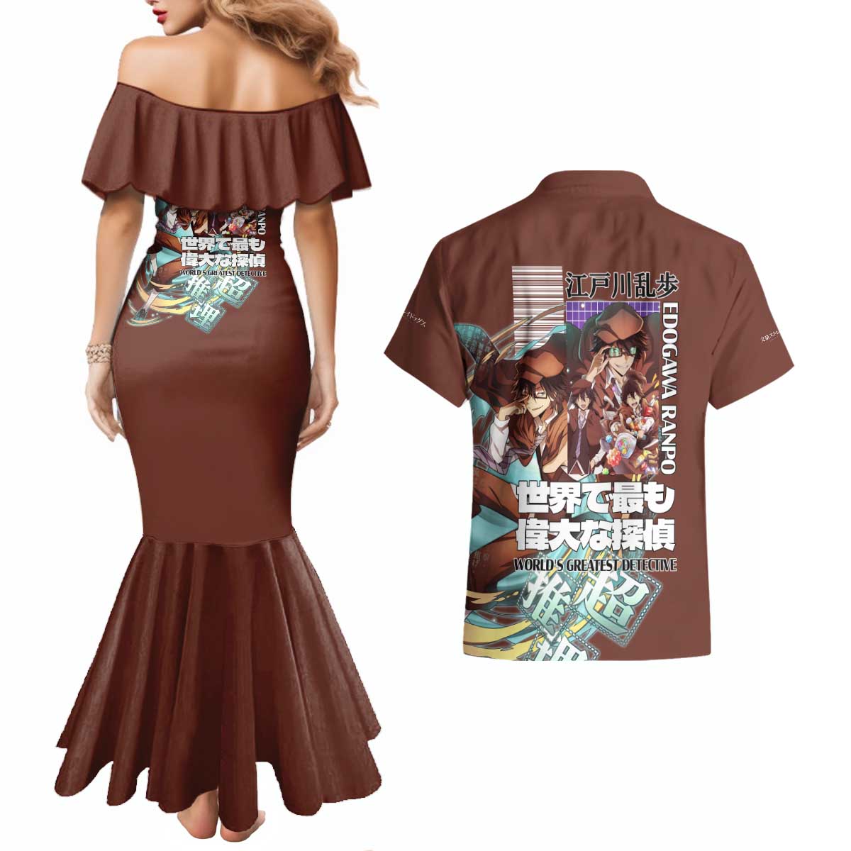 Edogawa Ranpo Bungou Stray Dogs Couples Matching Mermaid Dress and Hawaiian Shirt Japan Anime Style - The Mazicc