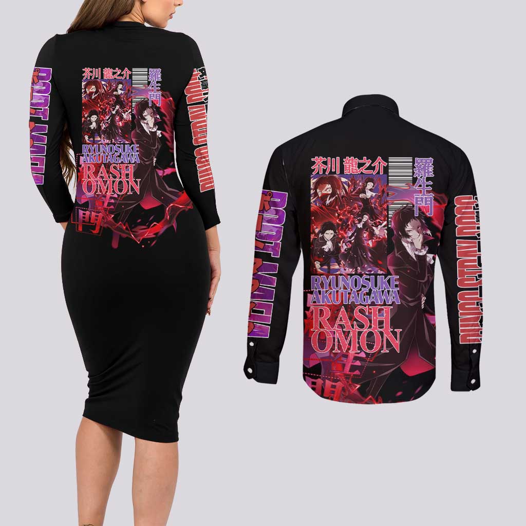 Ryunosuke Akutagawa Bungou Stray Dogs Couples Matching Long Sleeve Bodycon Dress and Long Sleeve Button Shirt Japan Anime Style - The Mazicc
