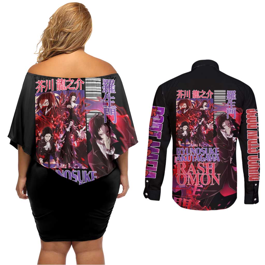 Ryunosuke Akutagawa Bungou Stray Dogs Couples Matching Off Shoulder Short Dress and Long Sleeve Button Shirt Japan Anime Style - The Mazicc