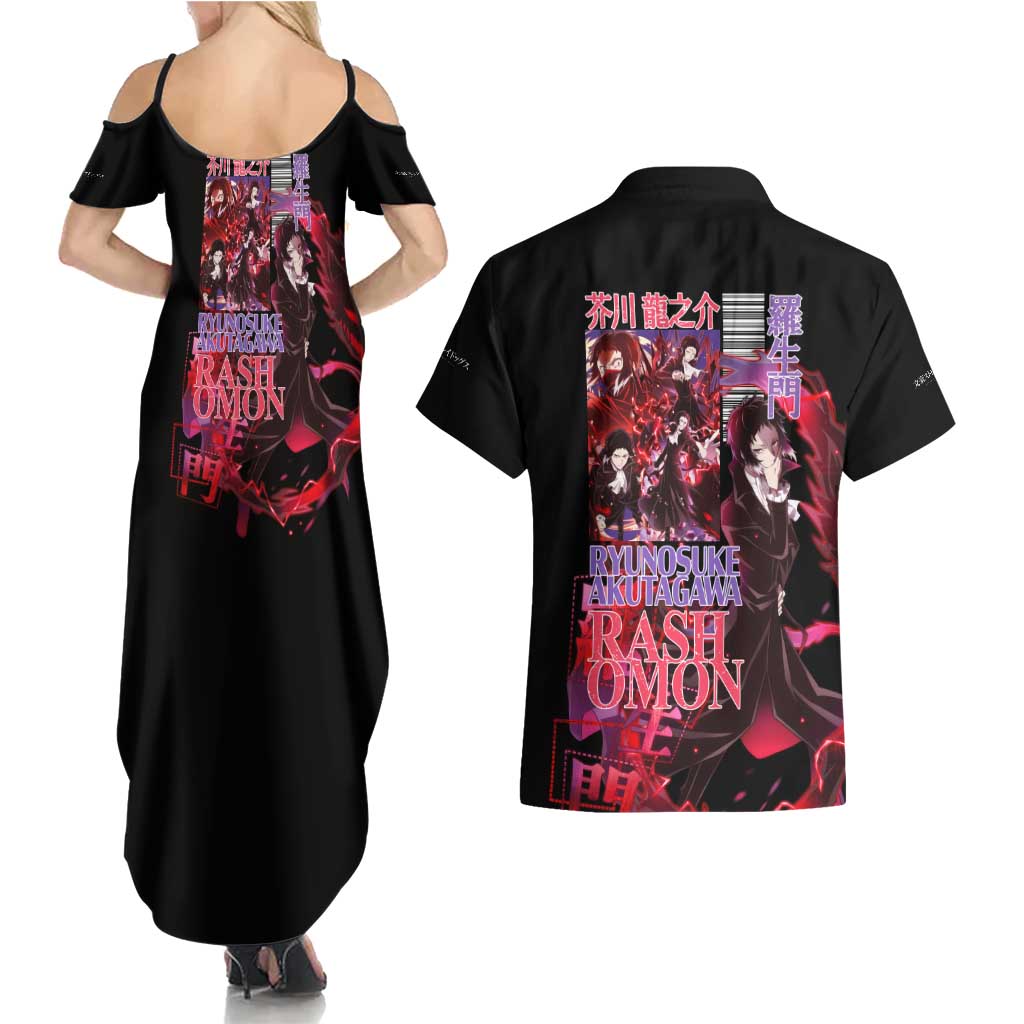 Ryunosuke Akutagawa Bungou Stray Dogs Couples Matching Summer Maxi Dress and Hawaiian Shirt Japan Anime Style - The Mazicc