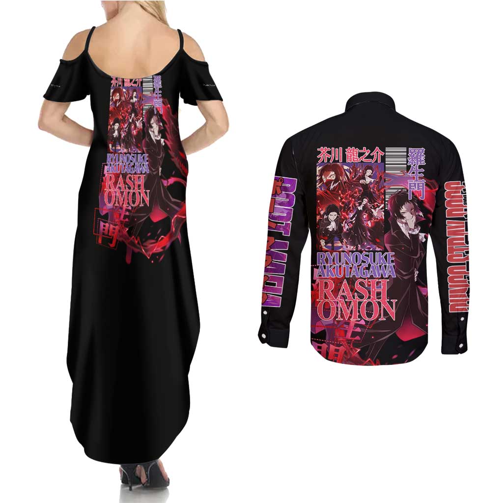 Ryunosuke Akutagawa Bungou Stray Dogs Couples Matching Summer Maxi Dress and Long Sleeve Button Shirt Japan Anime Style - The Mazicc