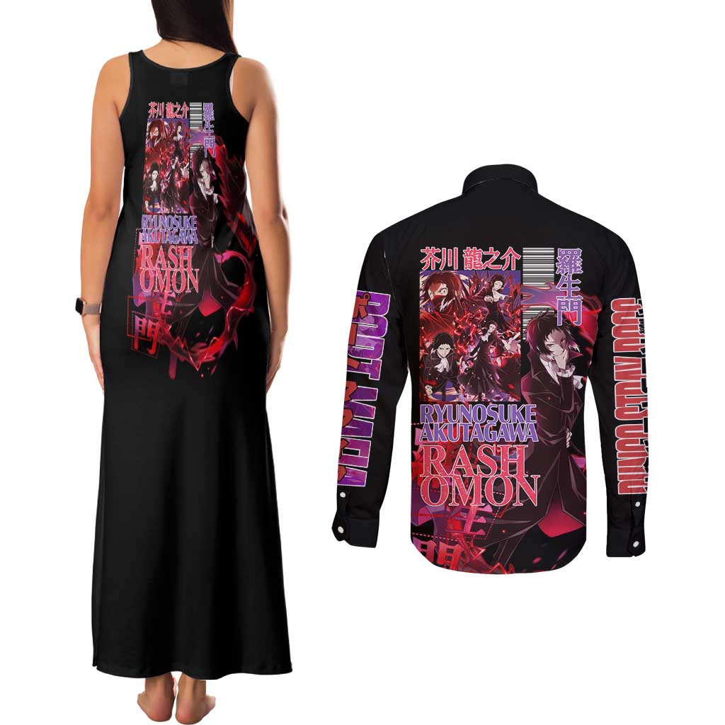 Ryunosuke Akutagawa Bungou Stray Dogs Couples Matching Tank Maxi Dress and Long Sleeve Button Shirt Japan Anime Style - The Mazicc