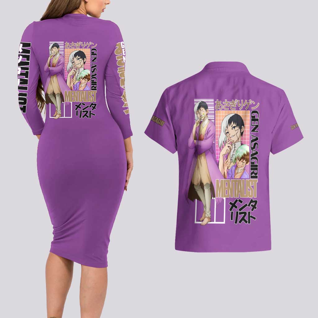 Gen Asagiri Dr. Stone Streetwear Couples Matching Long Sleeve Bodycon Dress and Hawaiian Shirt Japan Anime Style - The Mazicc