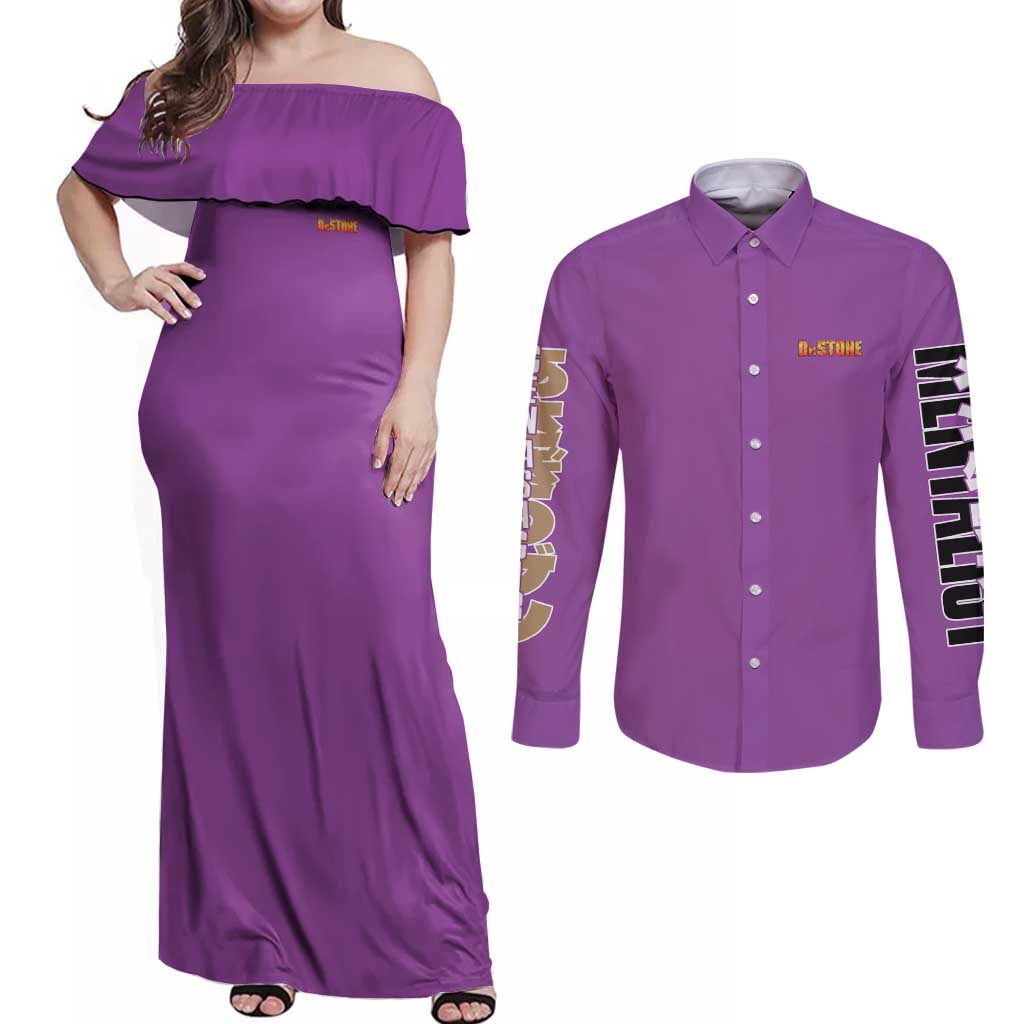 Gen Asagiri Dr. Stone Streetwear Couples Matching Off Shoulder Maxi Dress and Long Sleeve Button Shirt Japan Anime Style - The Mazicc