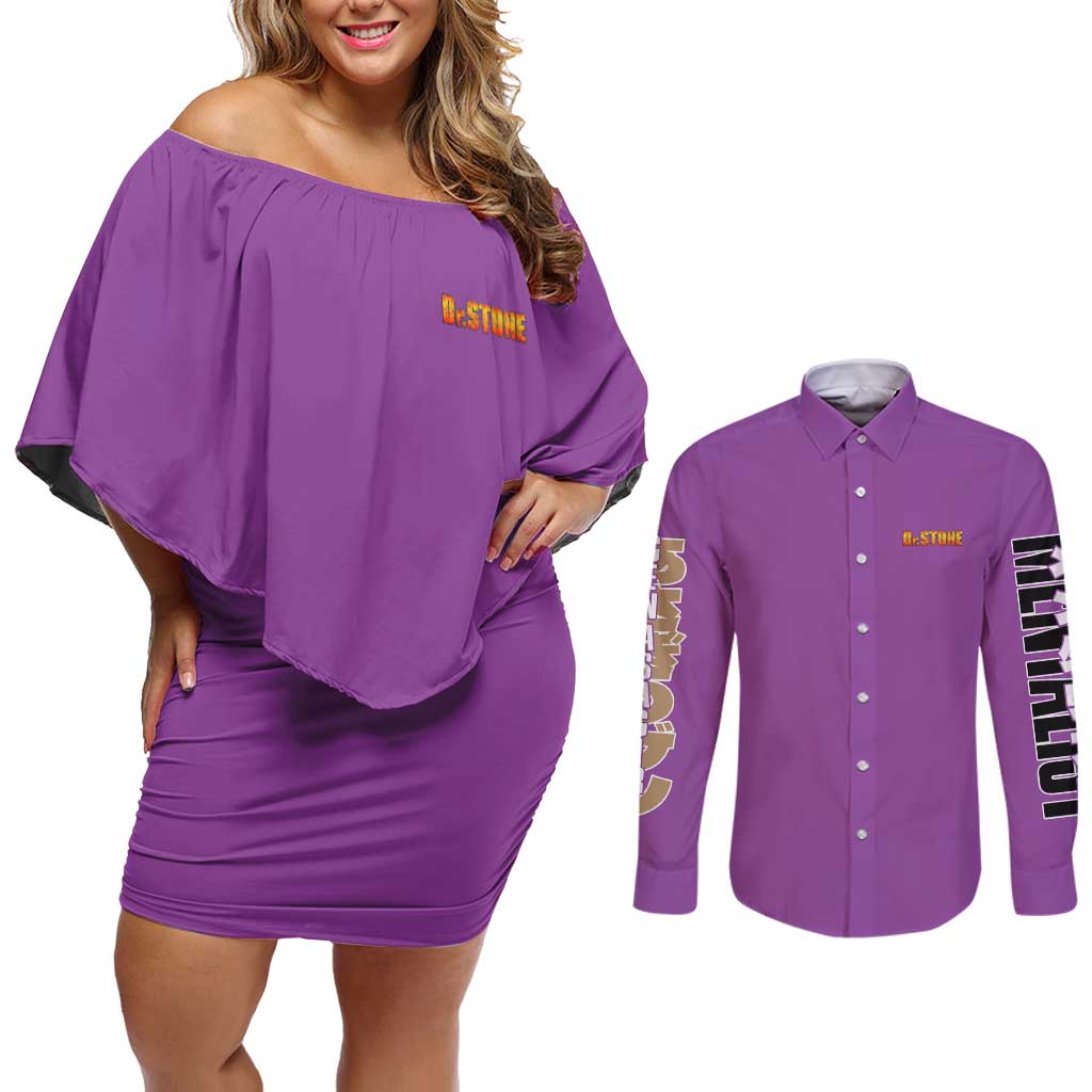 Gen Asagiri Dr. Stone Streetwear Couples Matching Off Shoulder Short Dress and Long Sleeve Button Shirt Japan Anime Style - The Mazicc