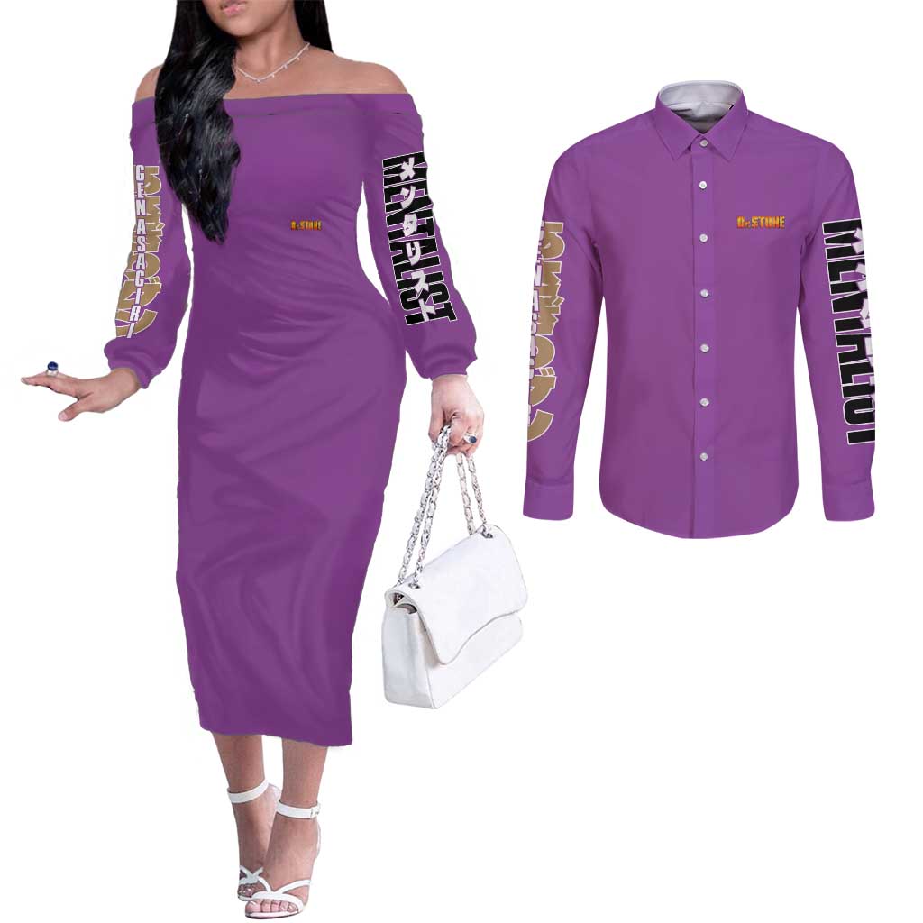 Gen Asagiri Dr. Stone Streetwear Couples Matching Off The Shoulder Long Sleeve Dress and Long Sleeve Button Shirt Japan Anime Style - The Mazicc