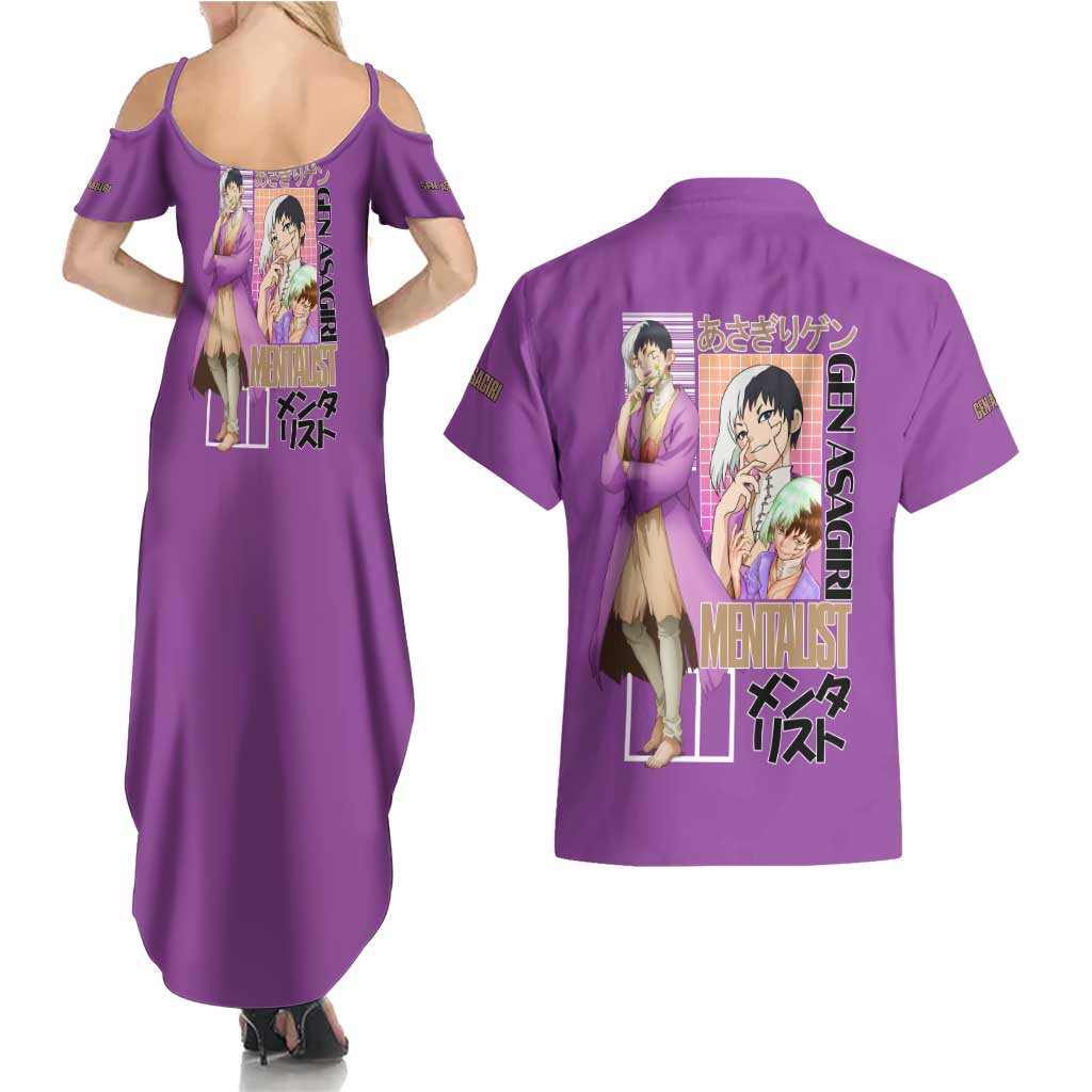 Gen Asagiri Dr. Stone Streetwear Couples Matching Summer Maxi Dress and Hawaiian Shirt Japan Anime Style - The Mazicc