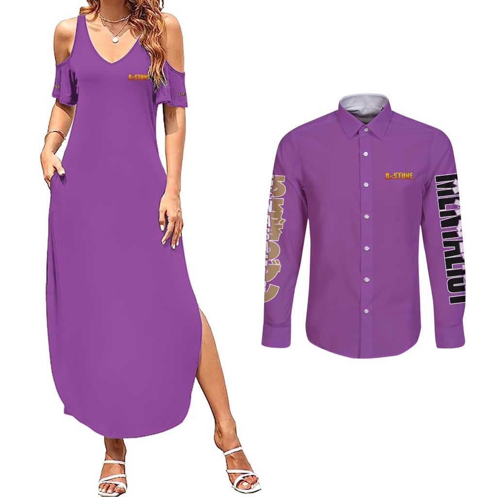 Gen Asagiri Dr. Stone Streetwear Couples Matching Summer Maxi Dress and Long Sleeve Button Shirt Japan Anime Style - The Mazicc