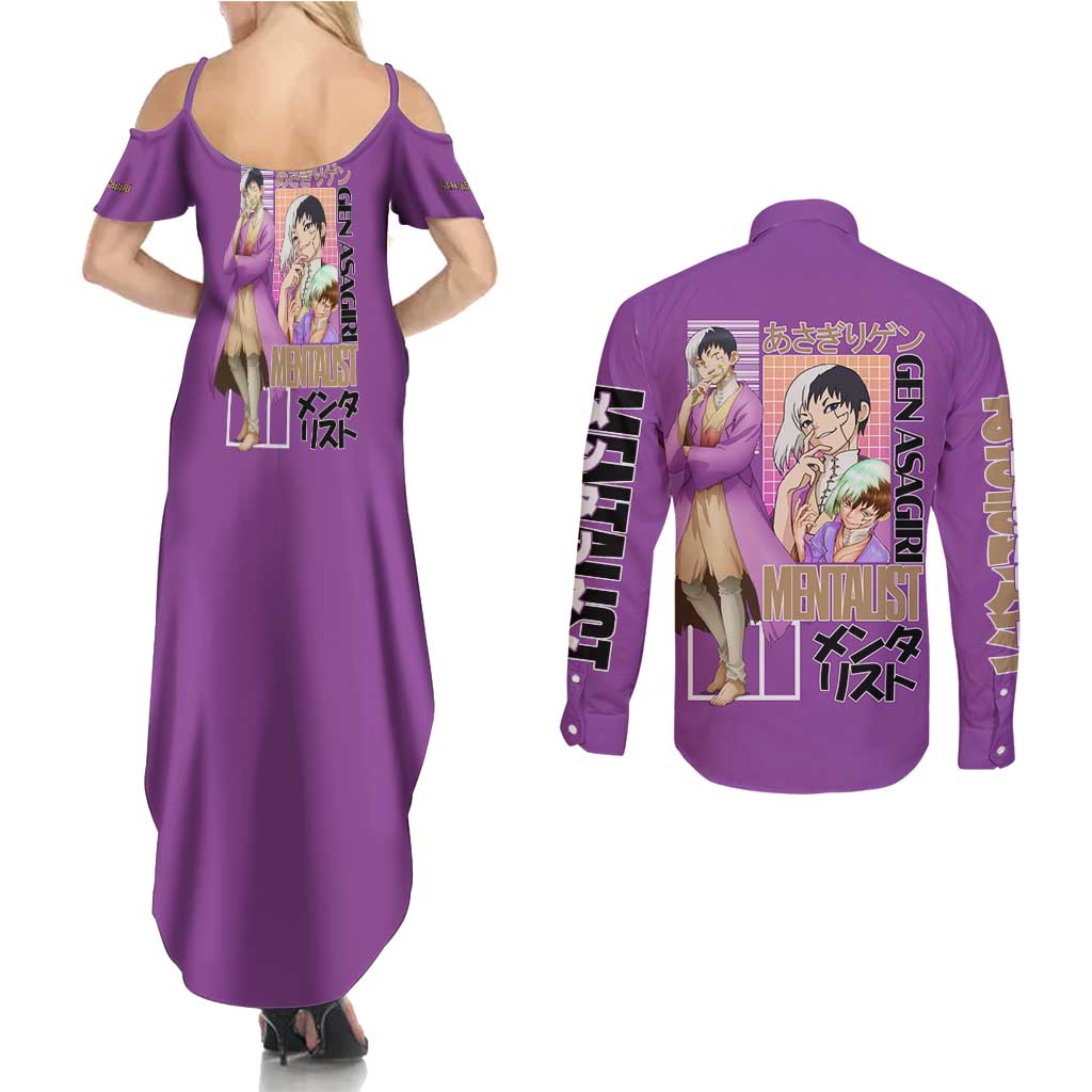 Gen Asagiri Dr. Stone Streetwear Couples Matching Summer Maxi Dress and Long Sleeve Button Shirt Japan Anime Style - The Mazicc