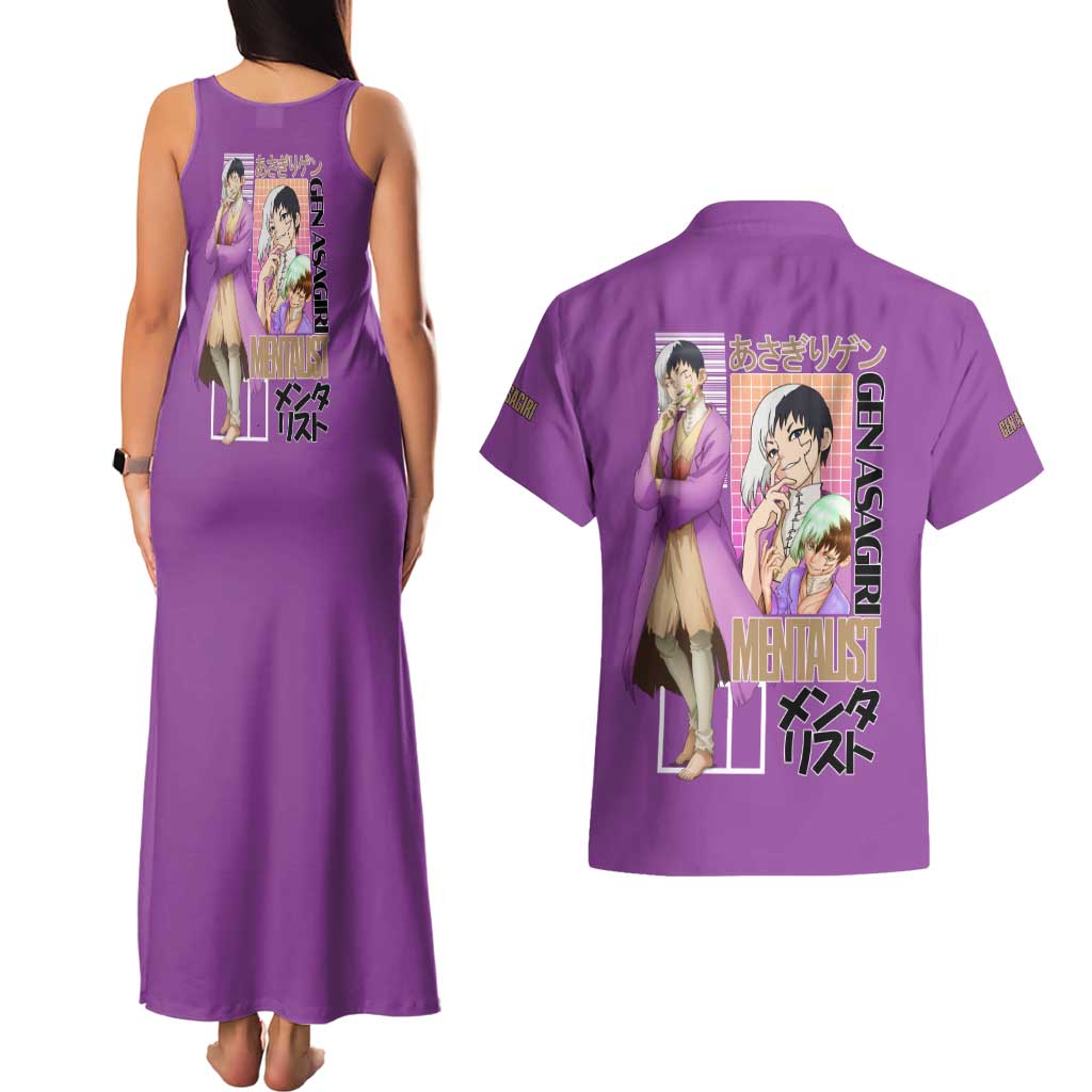 Gen Asagiri Dr. Stone Streetwear Couples Matching Tank Maxi Dress and Hawaiian Shirt Japan Anime Style - The Mazicc
