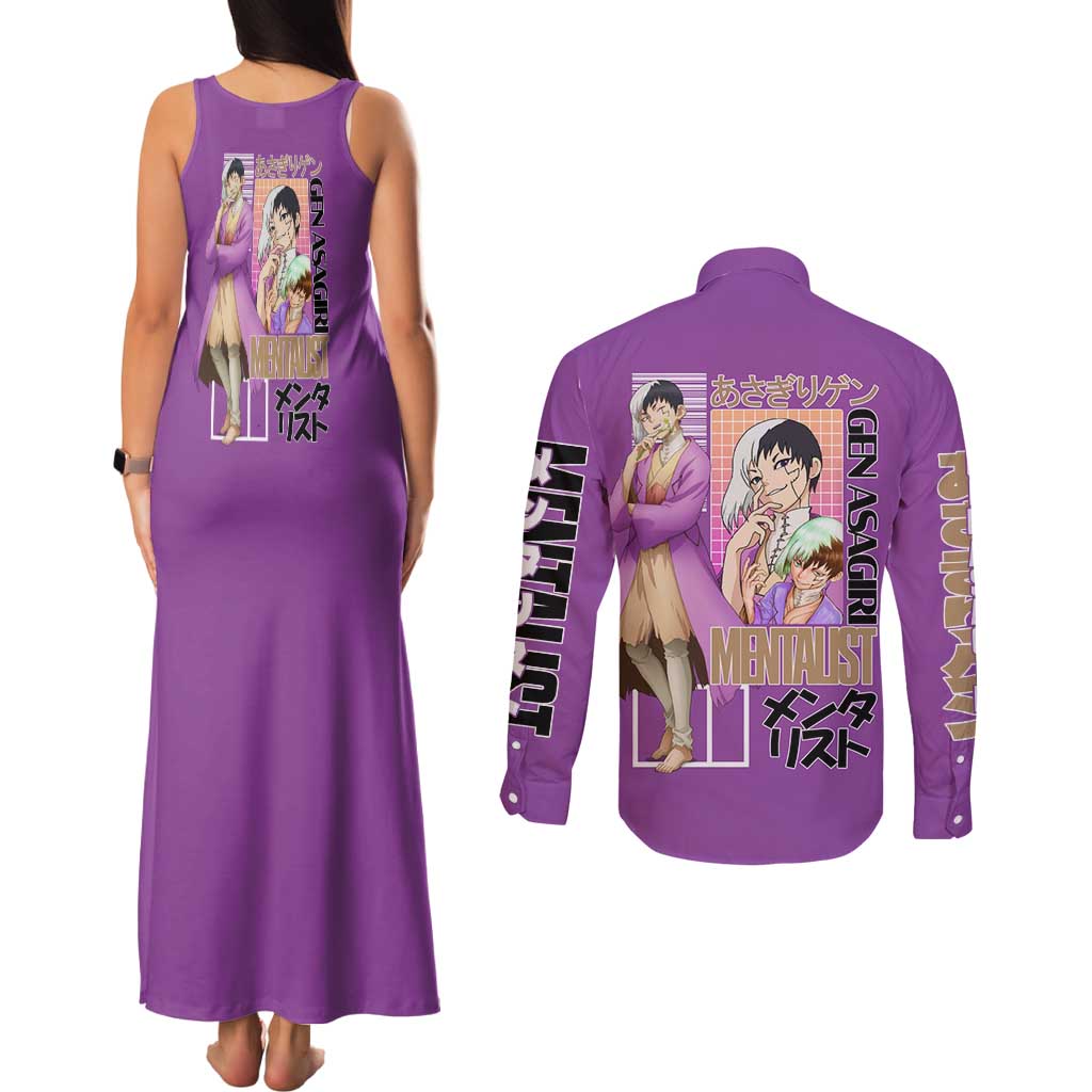 Gen Asagiri Dr. Stone Streetwear Couples Matching Tank Maxi Dress and Long Sleeve Button Shirt Japan Anime Style - The Mazicc