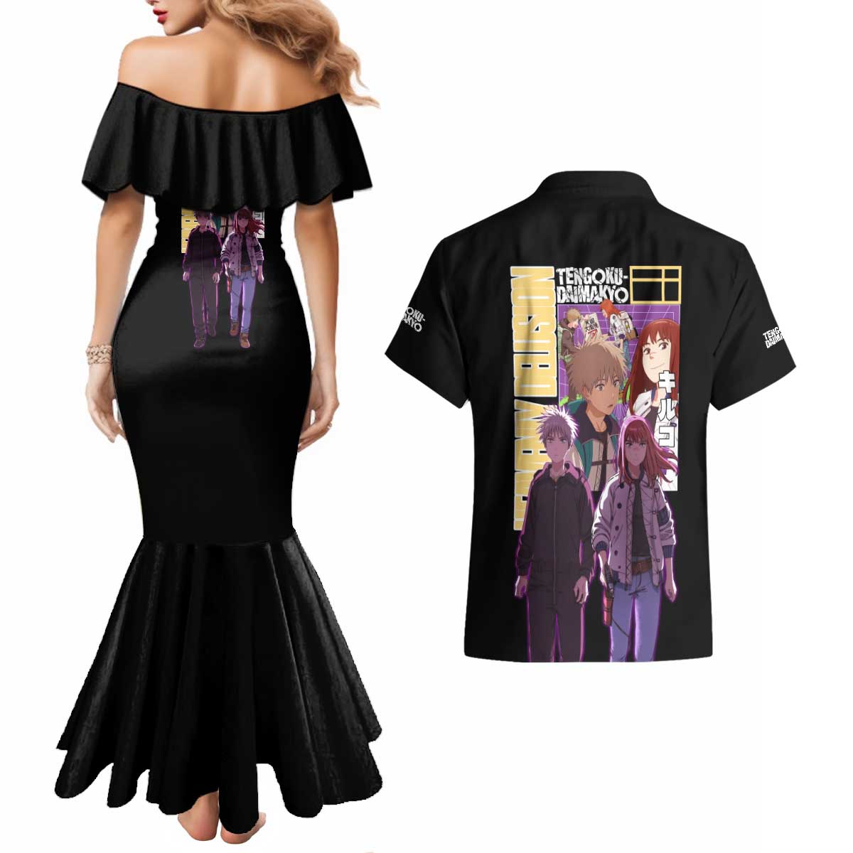 Heavenly Delusion Streetwear Couples Matching Mermaid Dress and Hawaiian Shirt Japan Anime Style - The Mazicc