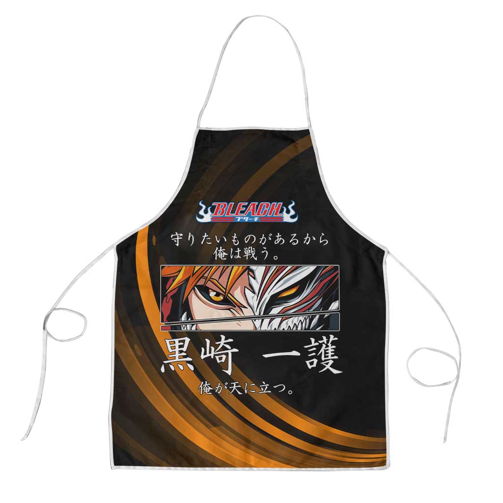 Ichigo Bleach Anime Black and Orange Theme Apron with Hollow Mask and Japanese Calligraphy Design - The Mazicc