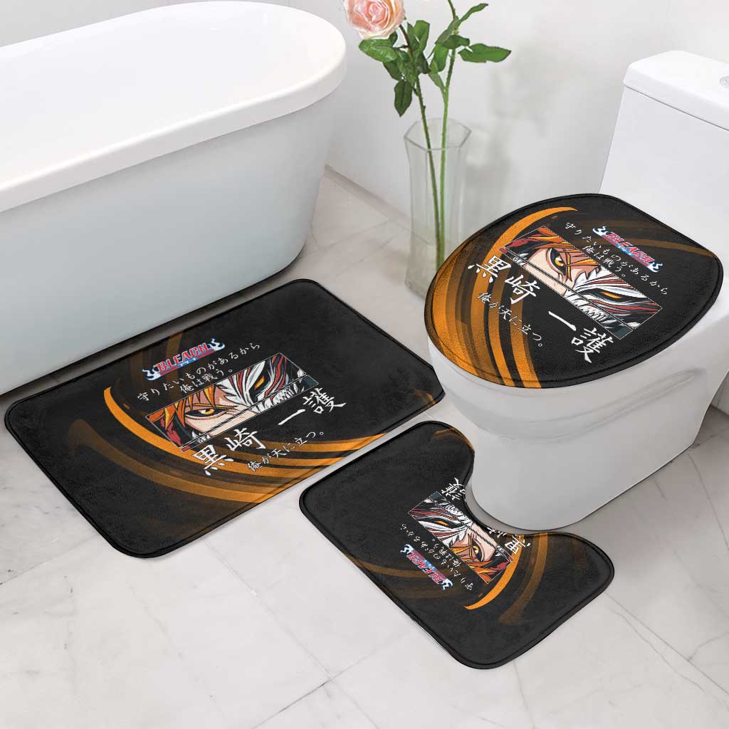 Ichigo Bleach Anime Black and Orange Theme Bathroom Set with Hollow Mask and Japanese Calligraphy Design - The Mazicc