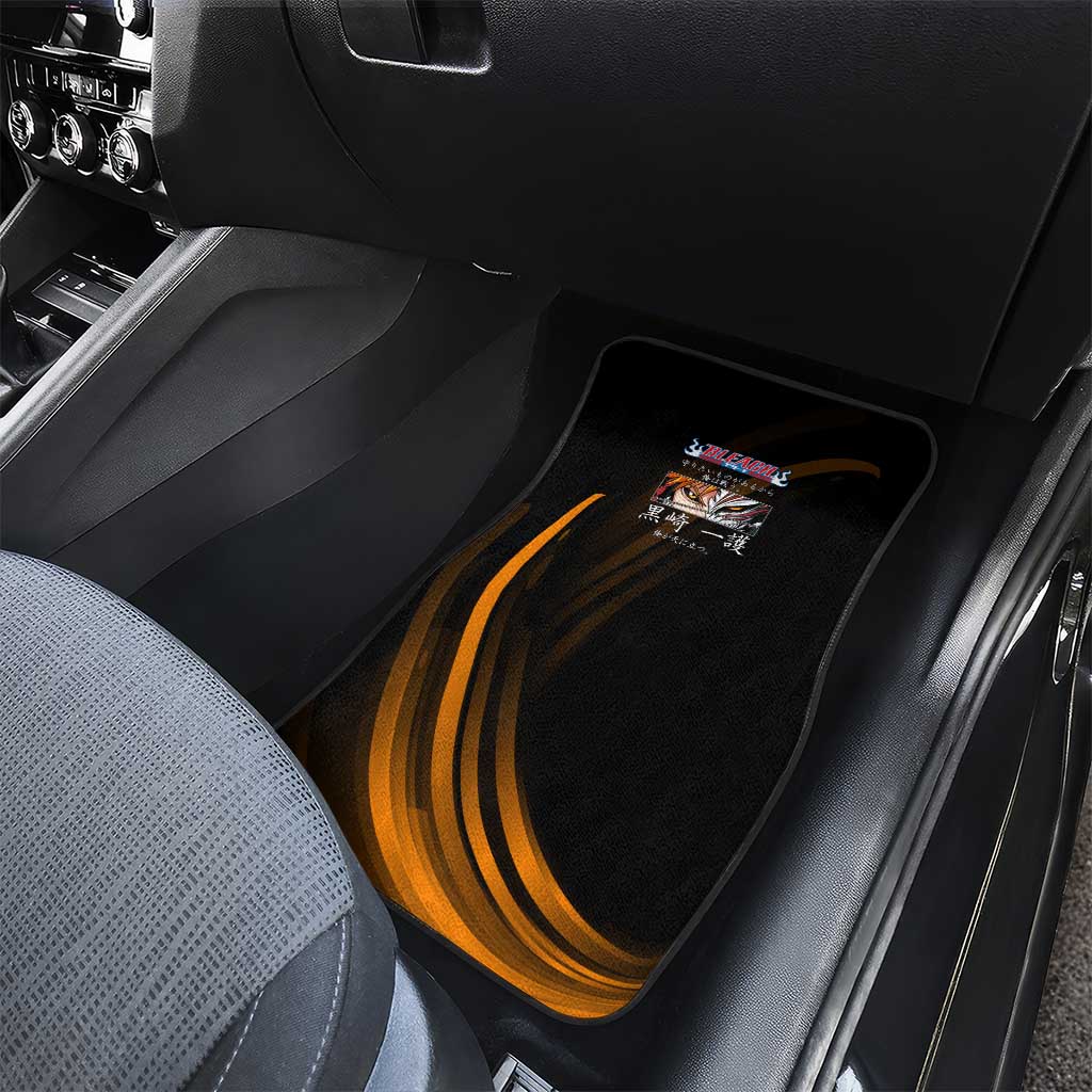 Ichigo Bleach Anime Black and Orange Theme Car Mats with Hollow Mask and Japanese Calligraphy Design - The Mazicc