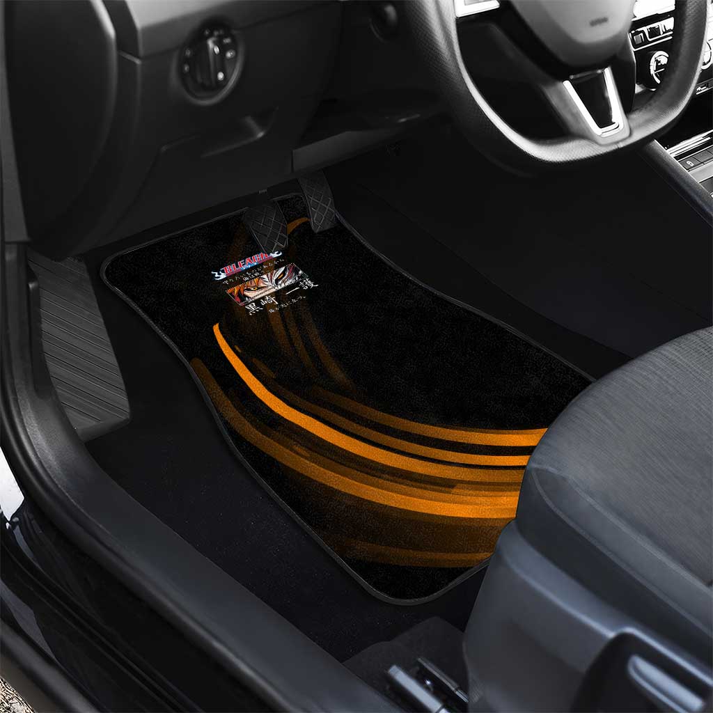 Ichigo Bleach Anime Black and Orange Theme Car Mats with Hollow Mask and Japanese Calligraphy Design - The Mazicc