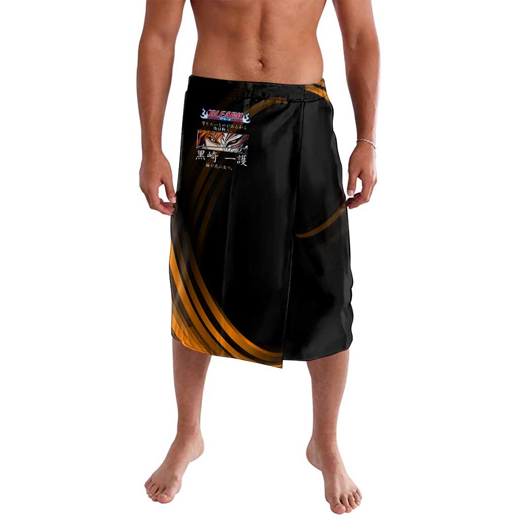 Ichigo Bleach Anime Black and Orange Theme Lavalava with Hollow Mask and Japanese Calligraphy Design - The Mazicc