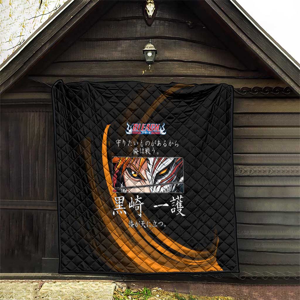 Ichigo Bleach Anime Black and Orange Theme Quilt with Hollow Mask and Japanese Calligraphy Design - The Mazicc