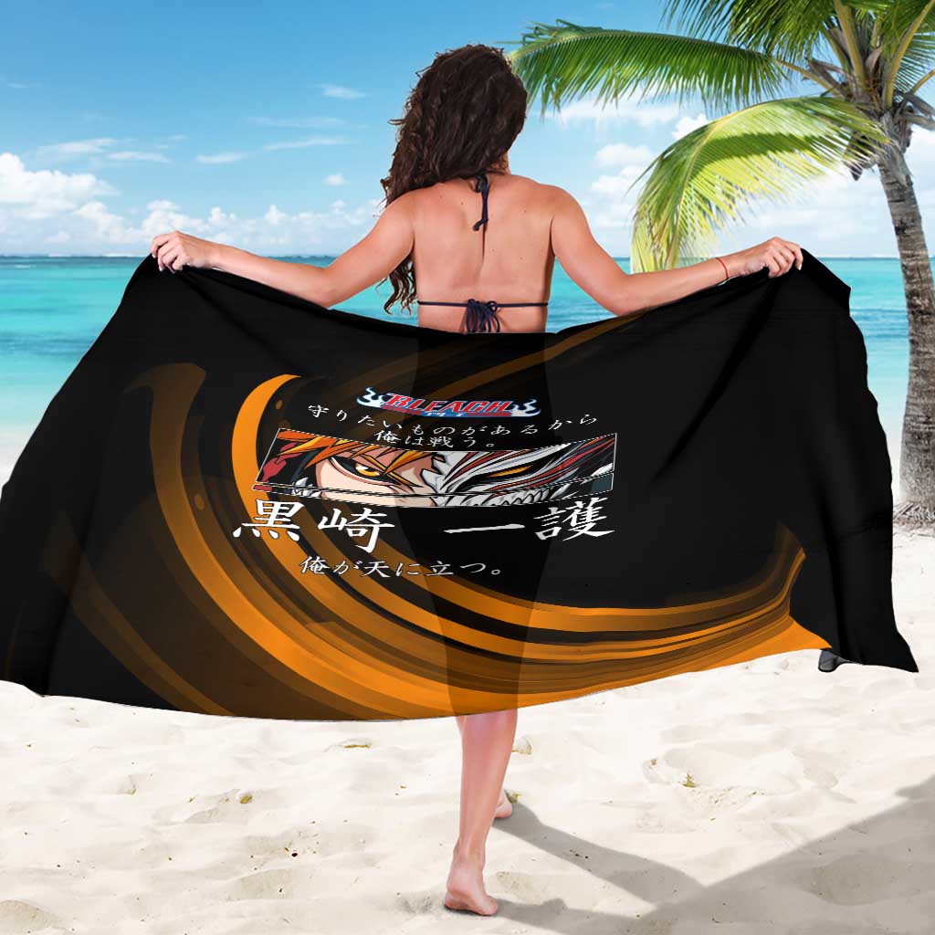 Ichigo Bleach Anime Black and Orange Theme Sarong with Hollow Mask and Japanese Calligraphy Design - The Mazicc