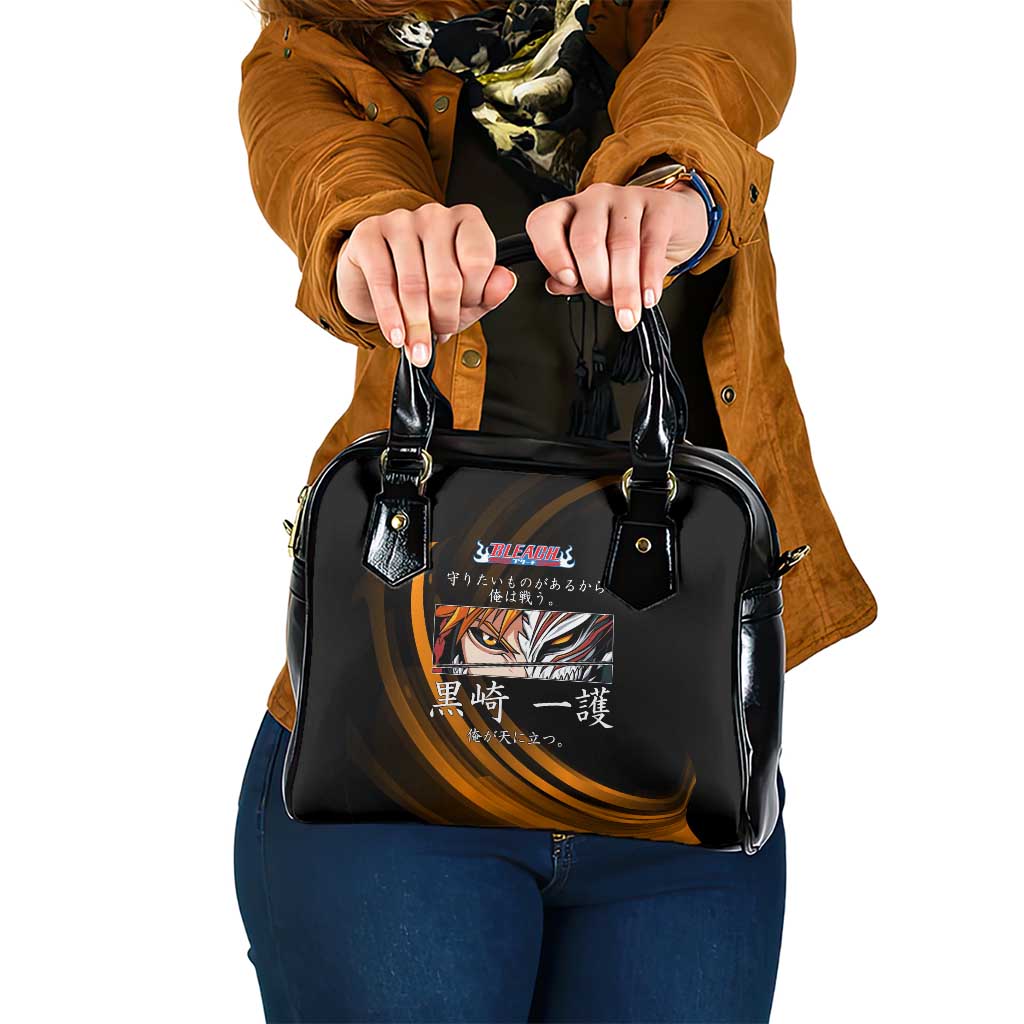 Ichigo Bleach Anime Black and Orange Theme Shoulder Handbag with Hollow Mask and Japanese Calligraphy Design - The Mazicc