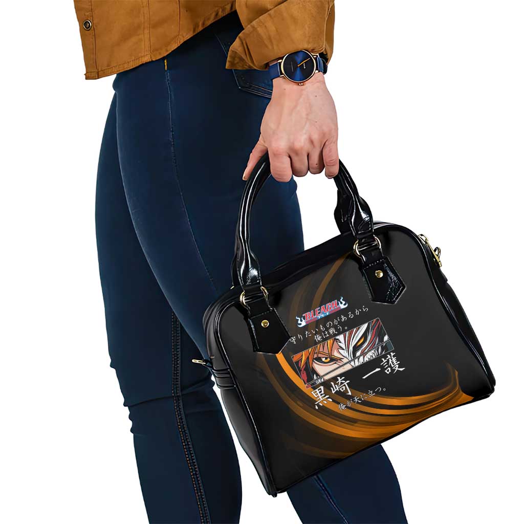 Ichigo Bleach Anime Black and Orange Theme Shoulder Handbag with Hollow Mask and Japanese Calligraphy Design - The Mazicc