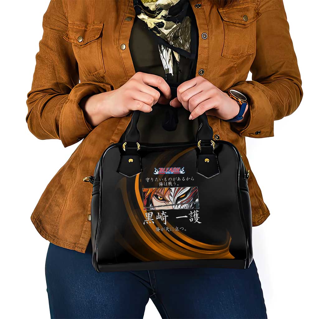 Ichigo Bleach Anime Black and Orange Theme Shoulder Handbag with Hollow Mask and Japanese Calligraphy Design - The Mazicc