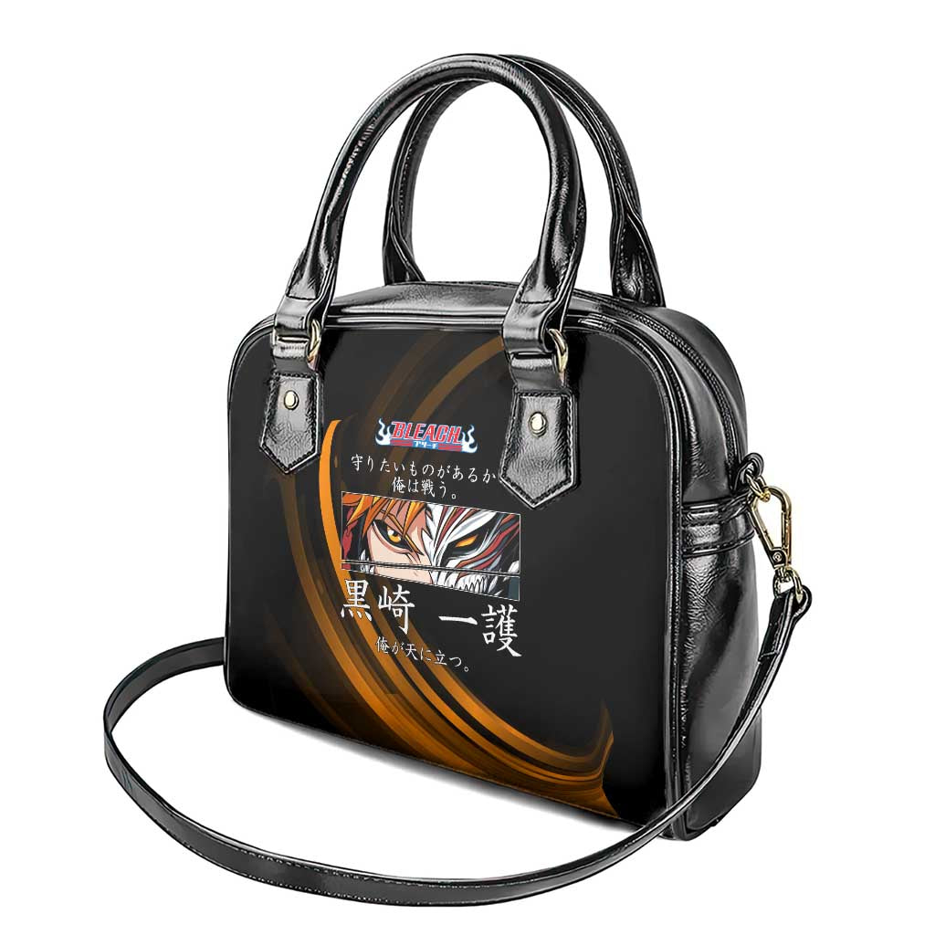 Ichigo Bleach Anime Black and Orange Theme Shoulder Handbag with Hollow Mask and Japanese Calligraphy Design - The Mazicc
