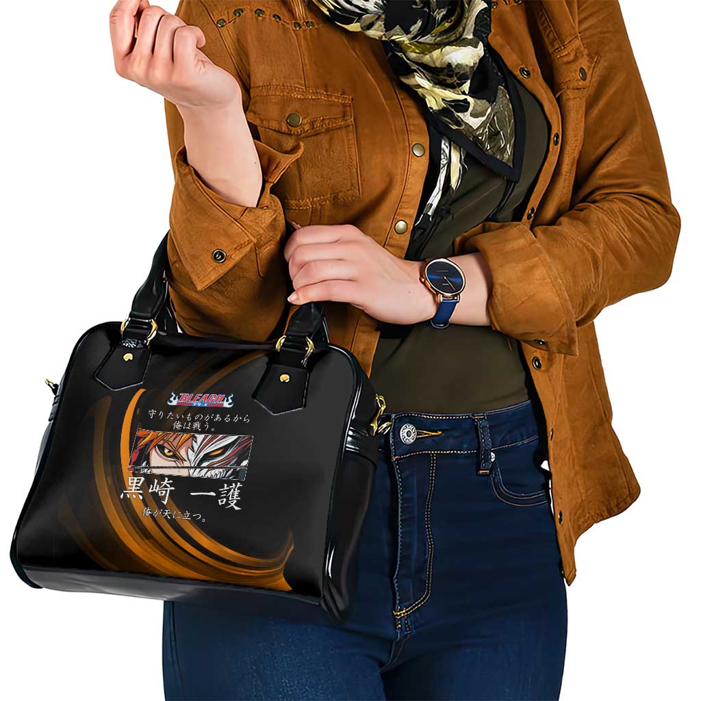 Ichigo Bleach Anime Black and Orange Theme Shoulder Handbag with Hollow Mask and Japanese Calligraphy Design - The Mazicc