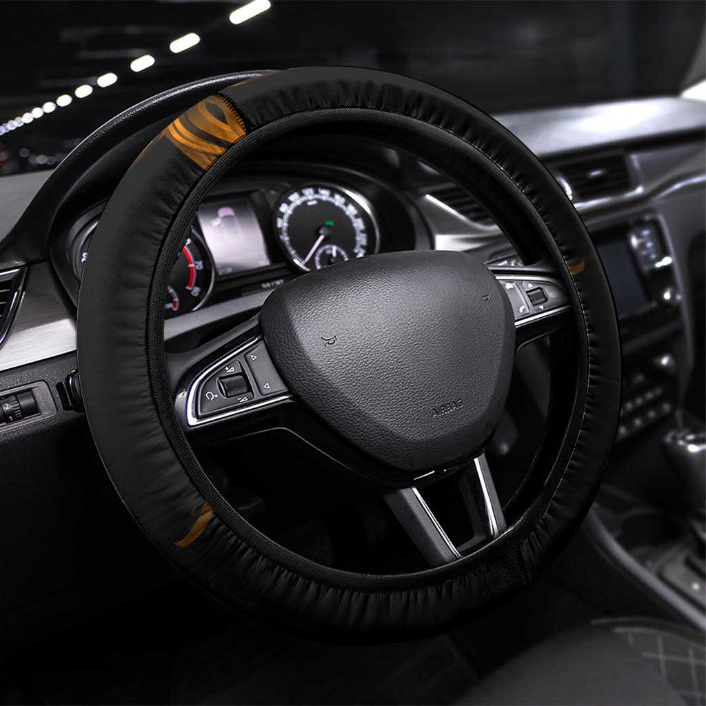 Ichigo Bleach Anime Black and Orange Theme Steering Wheel Cover with Hollow Mask and Japanese Calligraphy Design - The Mazicc