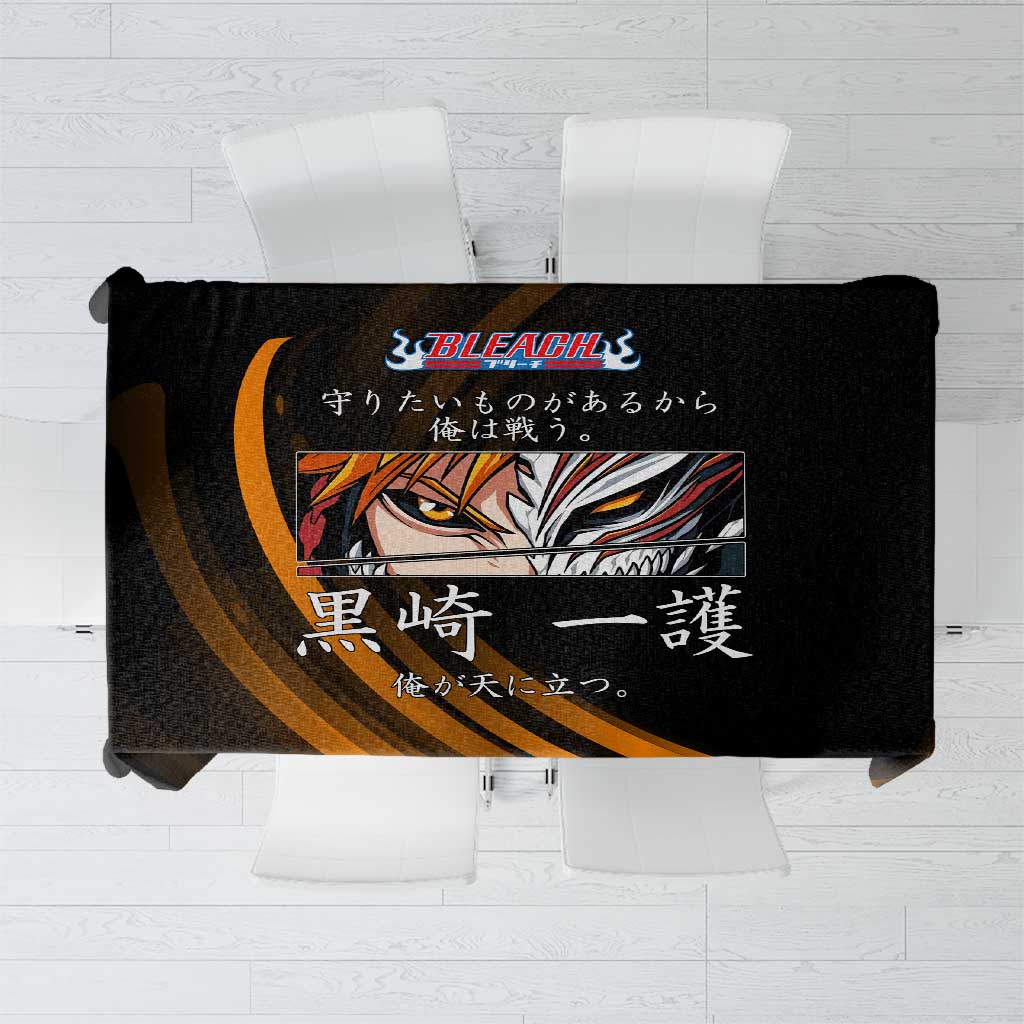 Ichigo Bleach Anime Black and Orange Theme Tablecloth with Hollow Mask and Japanese Calligraphy Design - The Mazicc