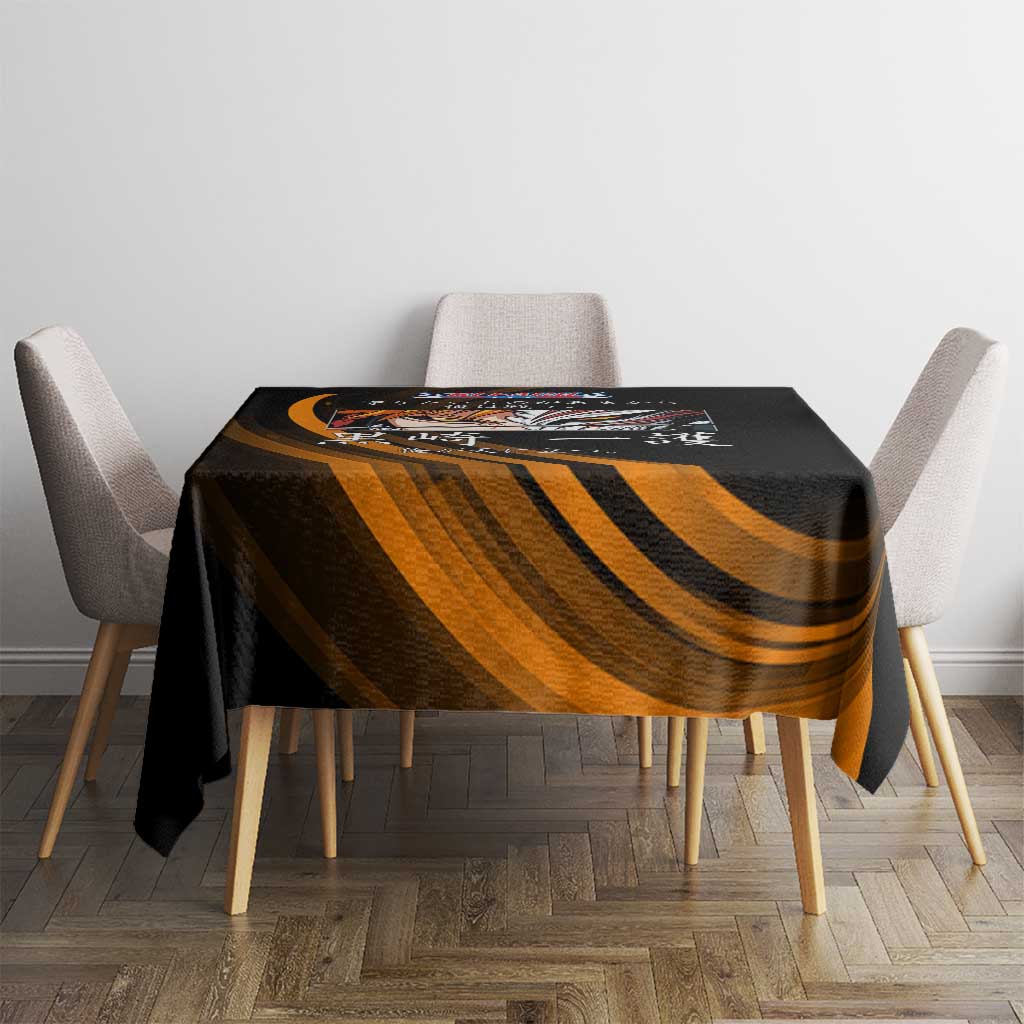 Ichigo Bleach Anime Black and Orange Theme Tablecloth with Hollow Mask and Japanese Calligraphy Design - The Mazicc