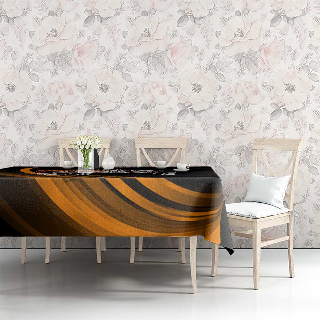Ichigo Bleach Anime Black and Orange Theme Tablecloth with Hollow Mask and Japanese Calligraphy Design - The Mazicc