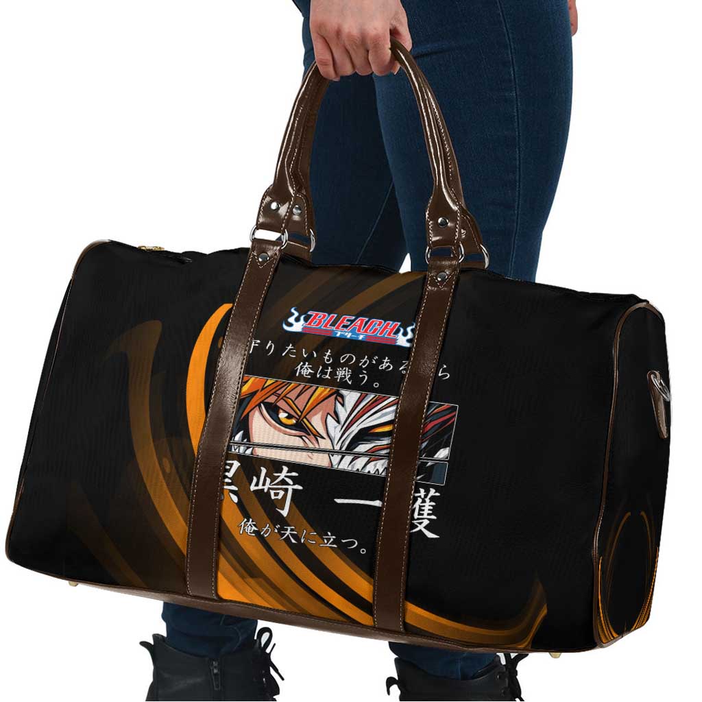 Ichigo Bleach Anime Black and Orange Theme Travel Bag with Hollow Mask and Japanese Calligraphy Design - The Mazicc