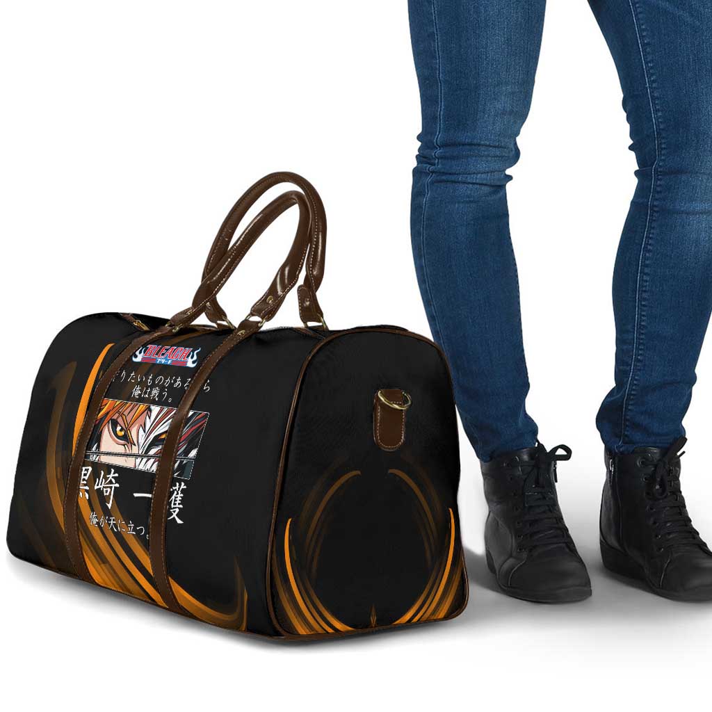 Ichigo Bleach Anime Black and Orange Theme Travel Bag with Hollow Mask and Japanese Calligraphy Design - The Mazicc