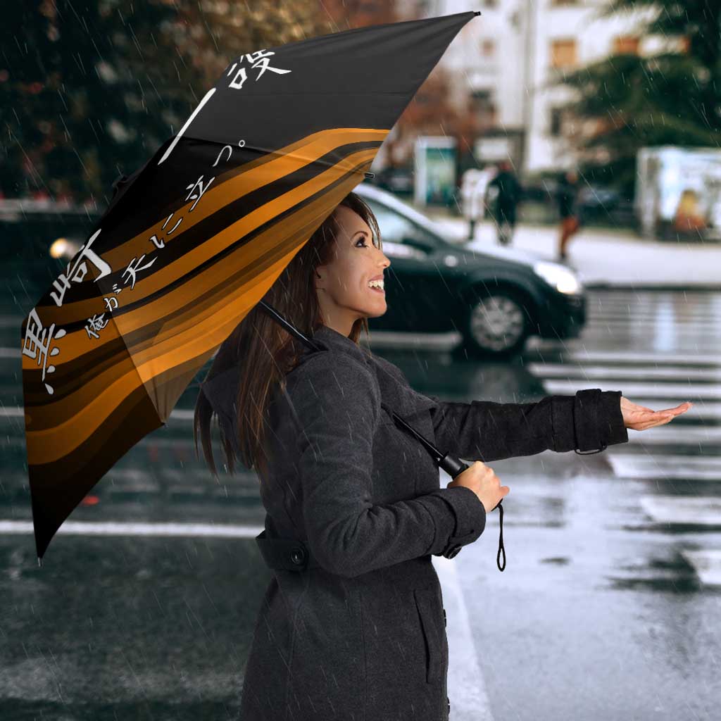 Ichigo Bleach Anime Black and Orange Theme Umbrella with Hollow Mask and Japanese Calligraphy Design - The Mazicc