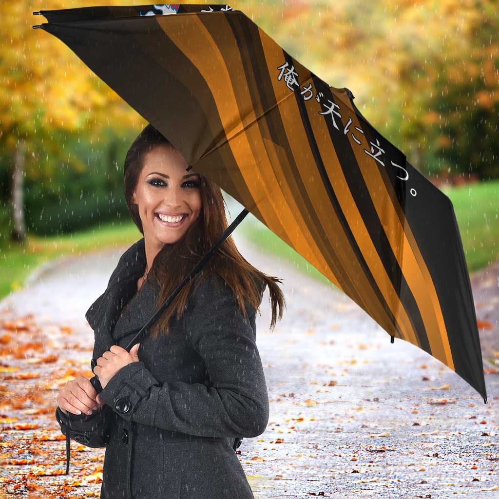 Ichigo Bleach Anime Black and Orange Theme Umbrella with Hollow Mask and Japanese Calligraphy Design - The Mazicc
