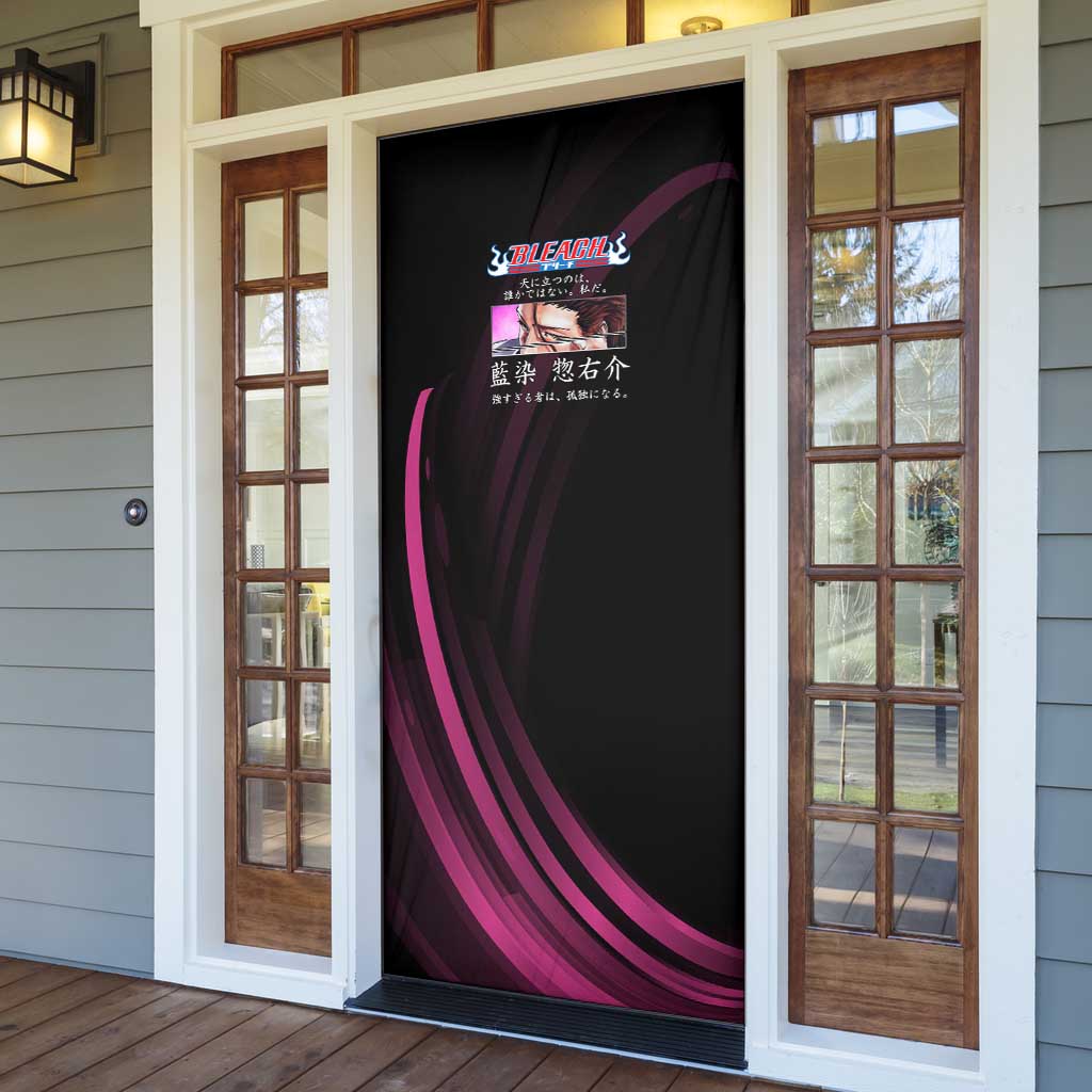 Sosuke Aizen Bleach Anime Black and Purple Theme Door Cover with Zanpakuto Pose and Japanese Quote Design - The Mazicc