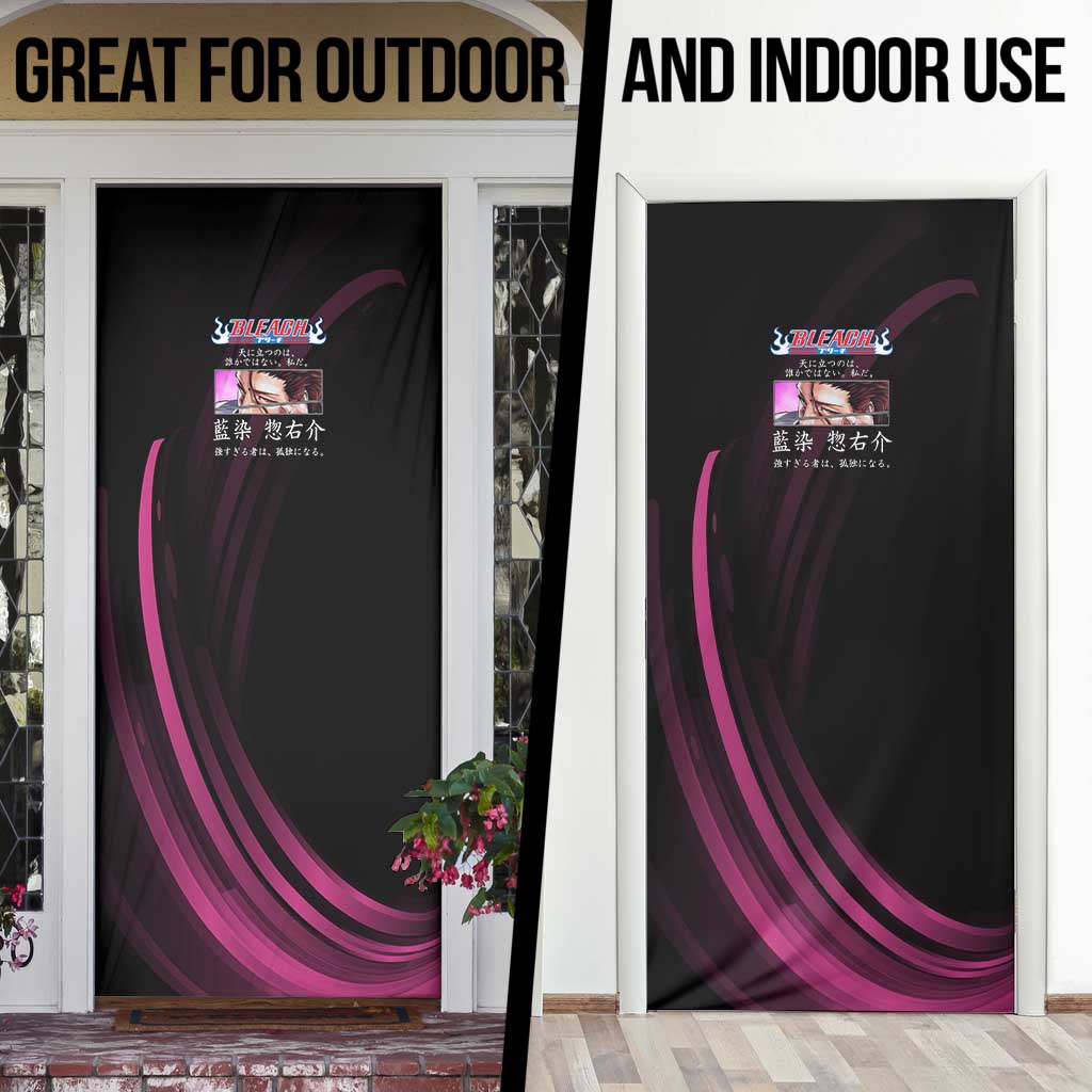 Sosuke Aizen Bleach Anime Black and Purple Theme Door Cover with Zanpakuto Pose and Japanese Quote Design - The Mazicc