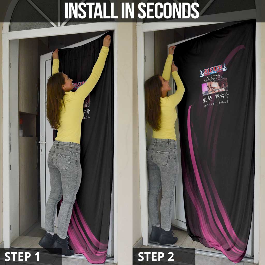 Sosuke Aizen Bleach Anime Black and Purple Theme Door Cover with Zanpakuto Pose and Japanese Quote Design - The Mazicc