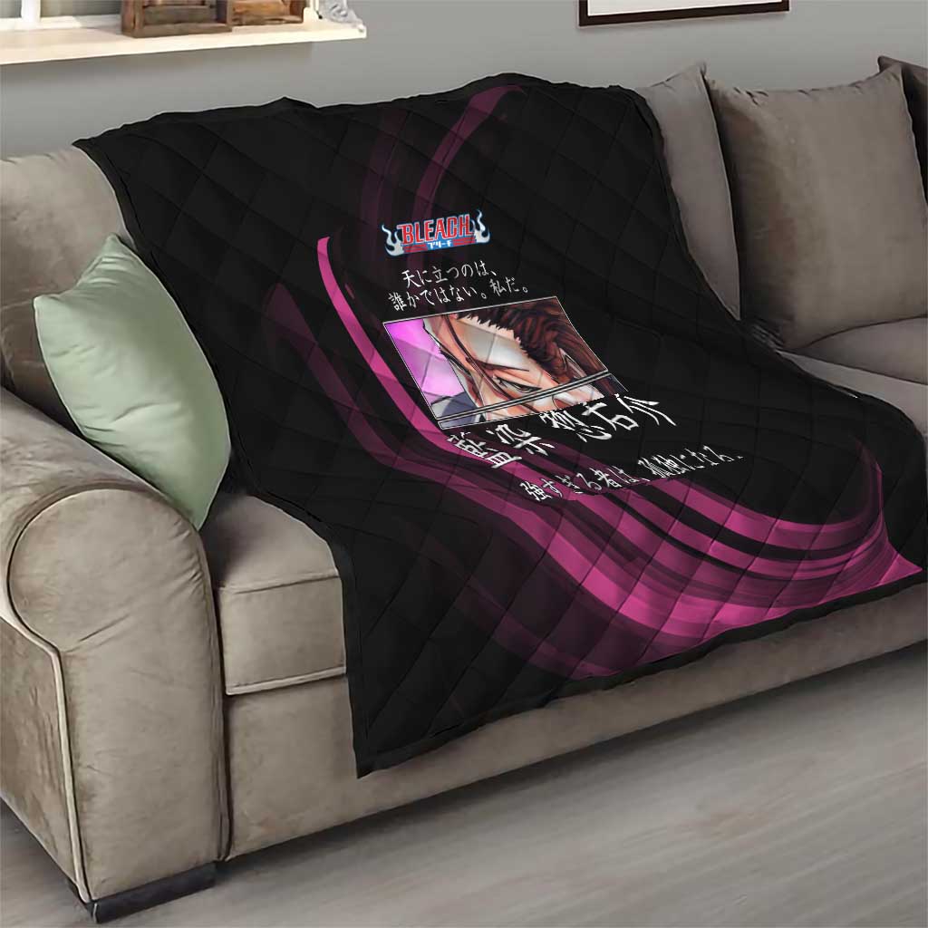Sosuke Aizen Bleach Anime Black and Purple Theme Quilt with Zanpakuto Pose and Japanese Quote Design - The Mazicc