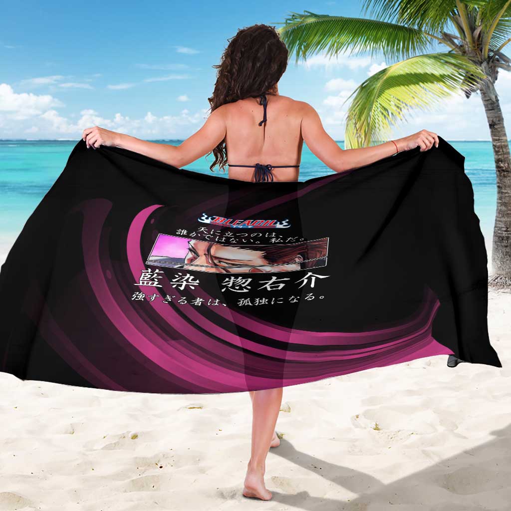 Sosuke Aizen Bleach Anime Black and Purple Theme Sarong with Zanpakuto Pose and Japanese Quote Design - The Mazicc