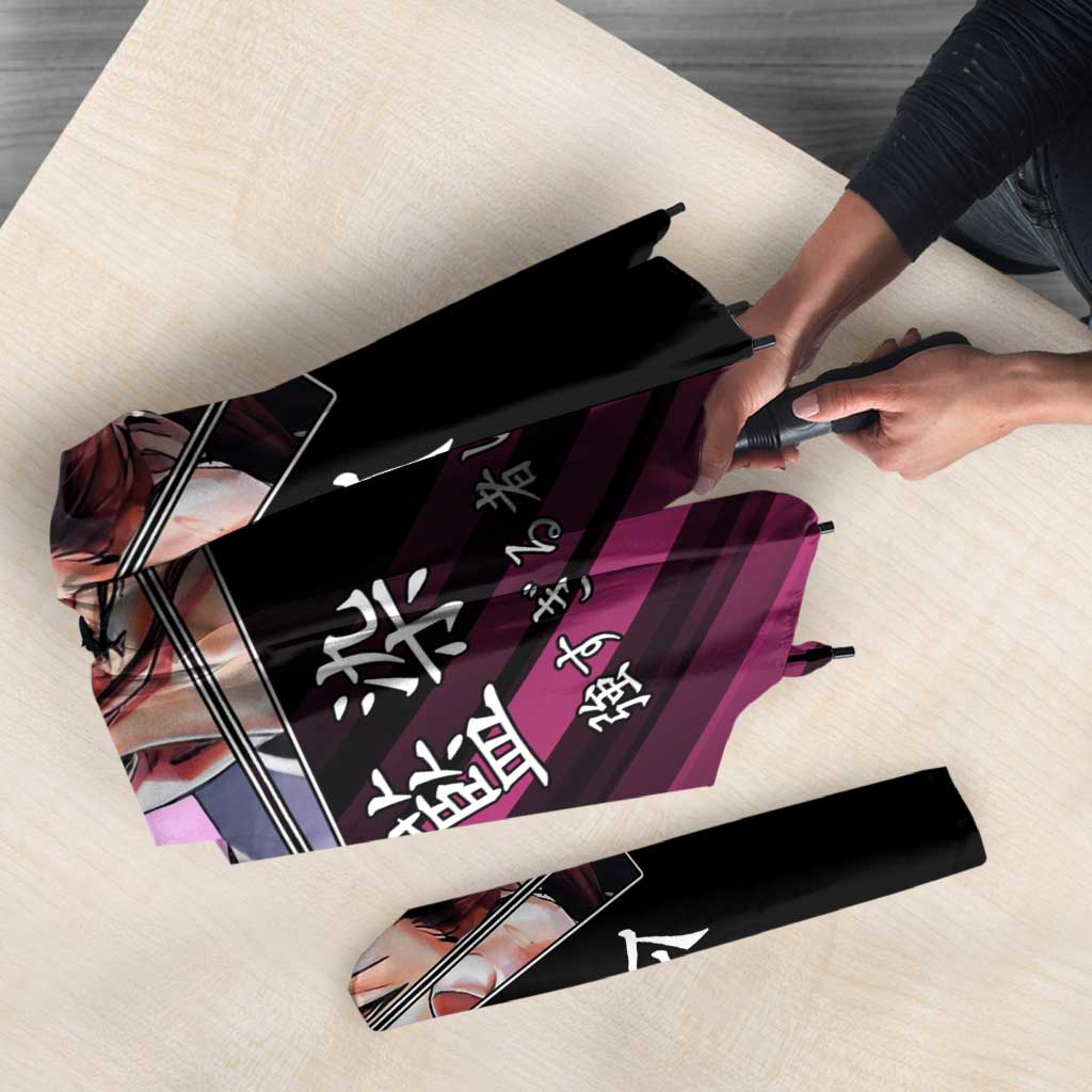 Sosuke Aizen Bleach Anime Black and Purple Theme Umbrella with Zanpakuto Pose and Japanese Quote Design - The Mazicc