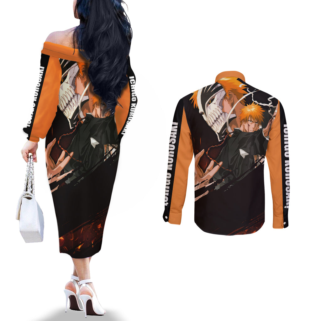 Ichigo Kurosaki Couples Matching Off The Shoulder Long Sleeve Dress and Long Sleeve Button Shirt