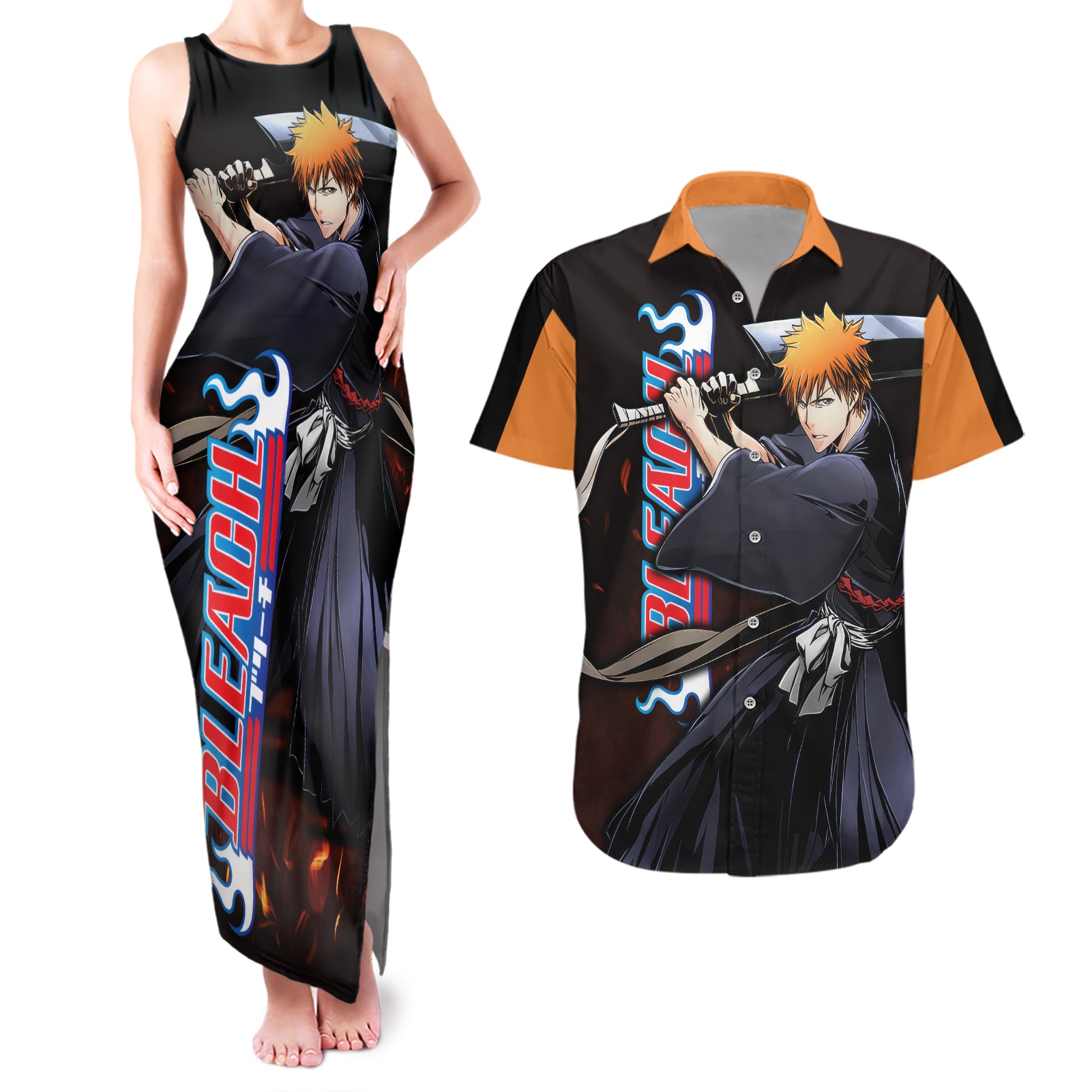 Ichigo Kurosaki Couples Matching Tank Maxi Dress and Hawaiian Shirt