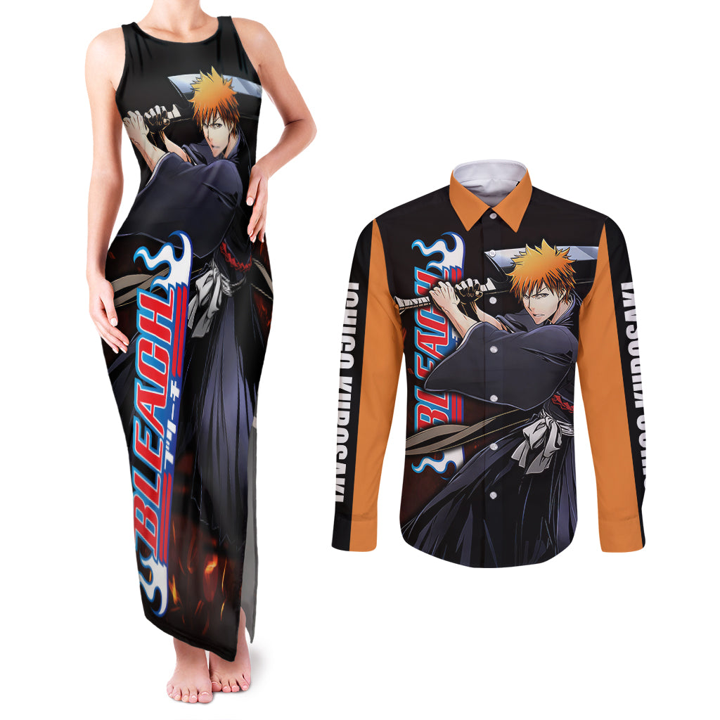 Ichigo Kurosaki Couples Matching Tank Maxi Dress and Long Sleeve Button Shirt